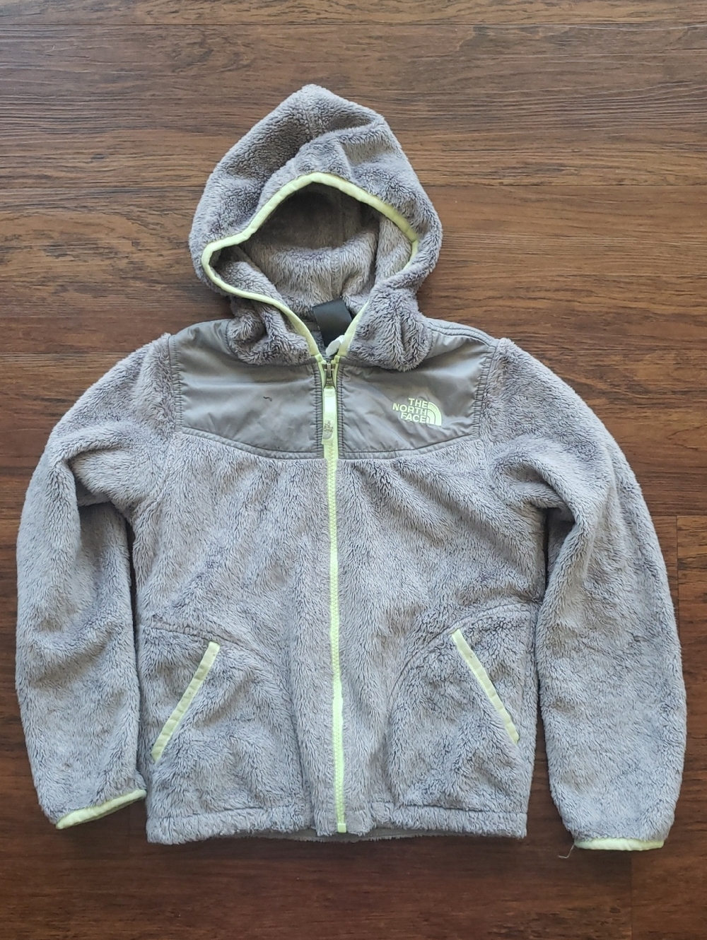 The North Face Kids Gray Fleece Hoodie with Lime Accents Athleisure Outdoor